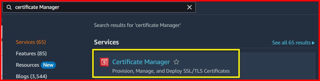 Picture showing the Certificate Manager service in the search result
